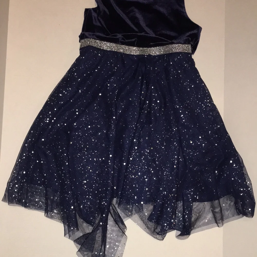 NWT The Children's Place Navy Velvet & Sparkle Tulle Party Dress | size 10/12